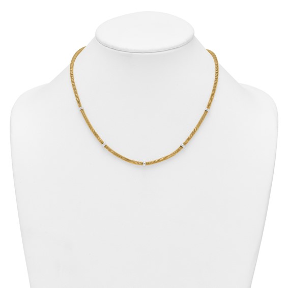 14k Two-tone Polished 7.5mm Fancy Mesh With Bead 18 inch Necklace