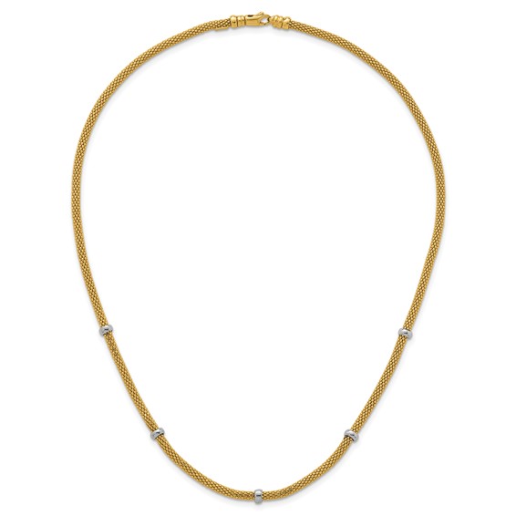 14k Two-tone Polished 7.5mm Fancy Mesh With Bead 18 inch Necklace