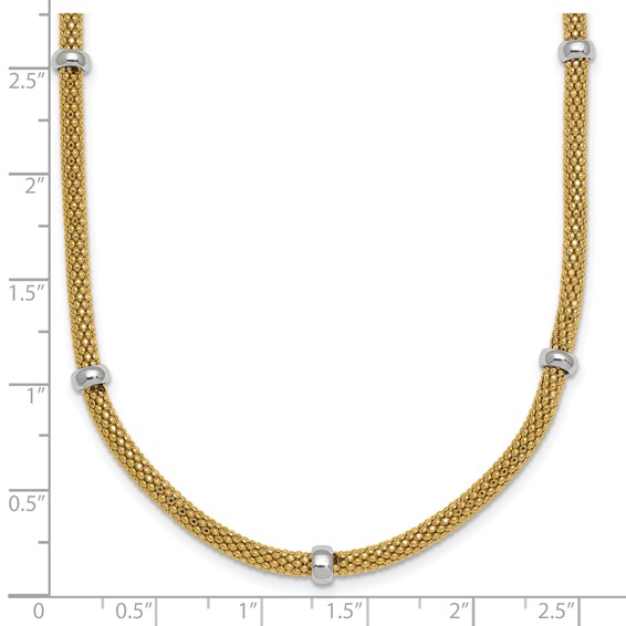 14k Two-tone Polished 7.5mm Fancy Mesh With Bead 18 inch Necklace