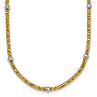 14k Two-tone Polished 7.5mm Fancy Mesh With Bead 18 inch Necklace