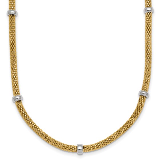 14k Two-tone Polished 7.5mm Fancy Mesh With Bead 18 inch Necklace