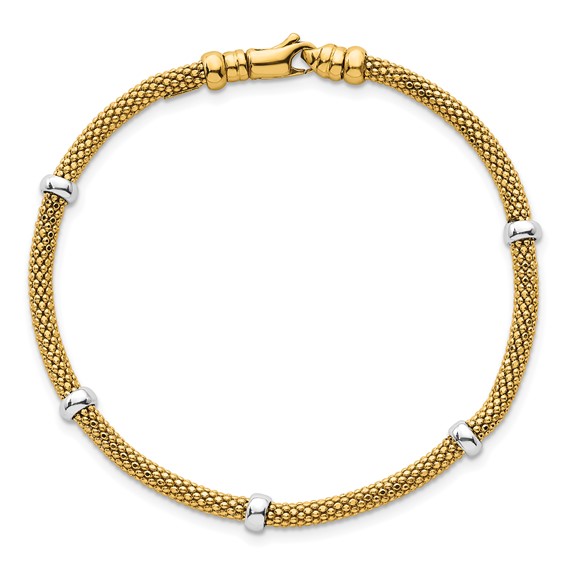 14k Two-tone Polished 7.5mm Fancy Mesh With Bead 7.25 inch Bracelet