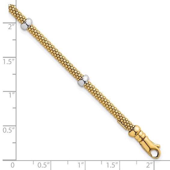 14k Two-tone Polished 7.5mm Fancy Mesh With Bead 7.25 inch Bracelet