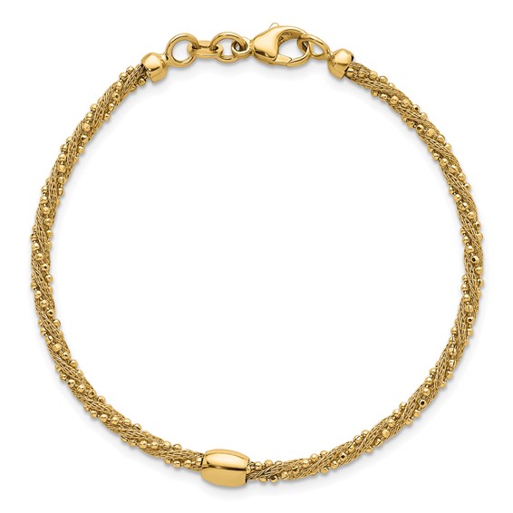 14k Polished and Textured Twisted with Bead 7.25 inch Bracelet