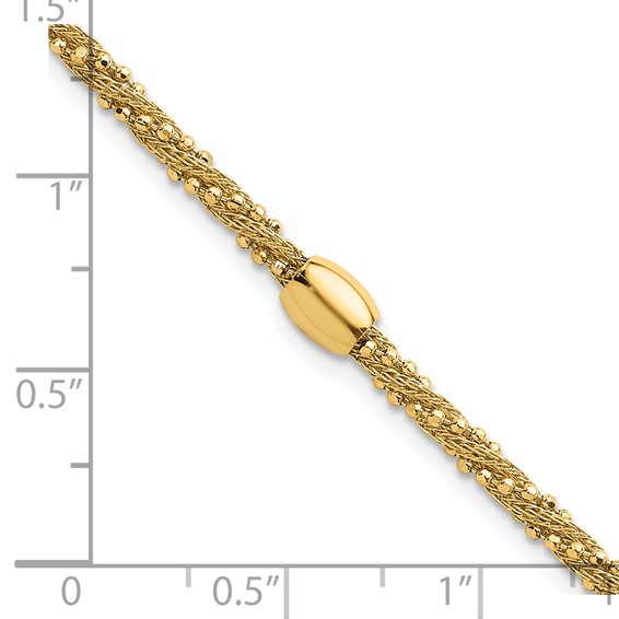 14k Polished and Textured Twisted with Bead 7.25 inch Bracelet