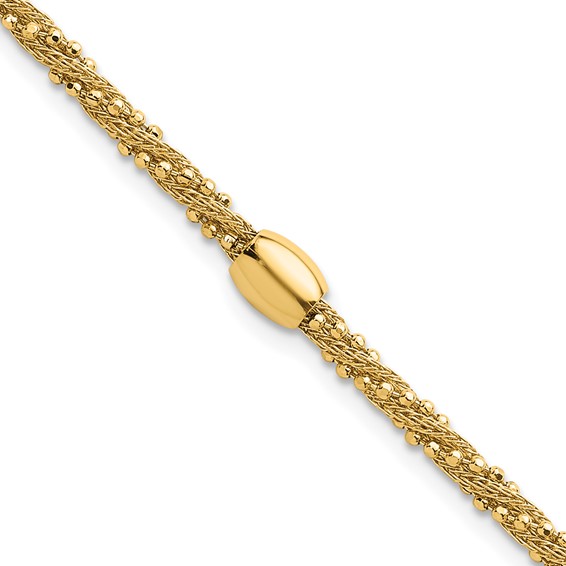 14k Polished and Textured Twisted with Bead 7.25 inch Bracelet