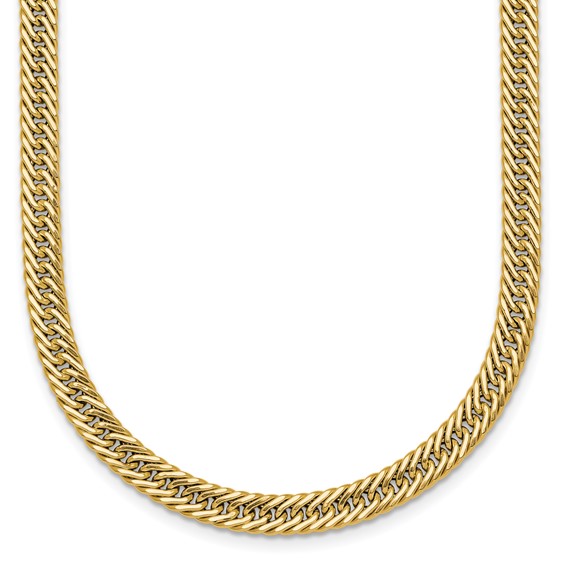 14k Polished Fancy Hollow Curb Link 17 inch Necklace