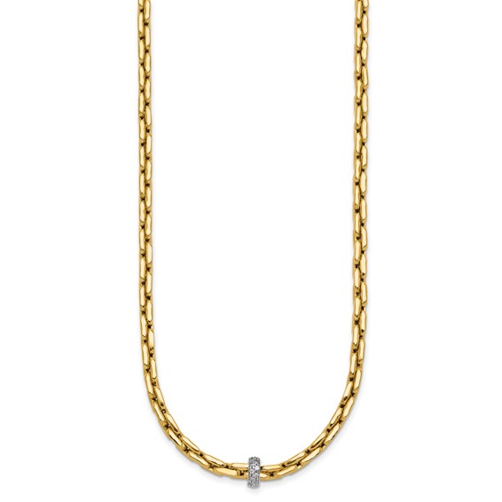14k Two-tone Polished Fancy Link with CZ Bead 17 inch Necklace