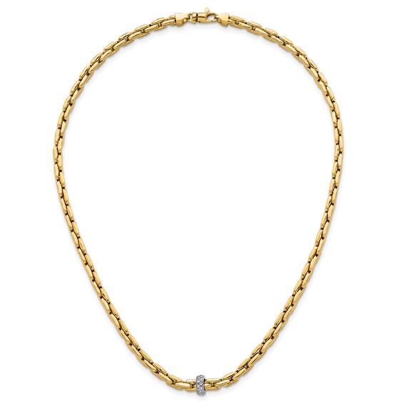 14k Two-tone Polished Fancy Link with CZ Bead 17 inch Necklace