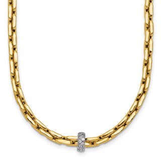14k Two-tone Polished Fancy Link with CZ Bead 17 inch Necklace