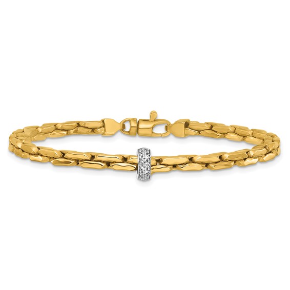 14K Two-tone Polished Fancy Link with CZ Bead 7.5 inch Bracelet