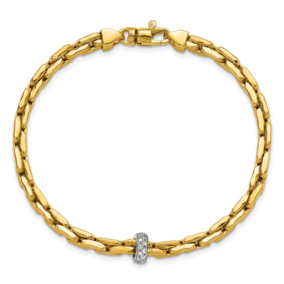 14K Two-tone Polished Fancy Link with CZ Bead 7.5 inch Bracelet