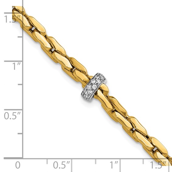14K Two-tone Polished Fancy Link with CZ Bead 7.5 inch Bracelet