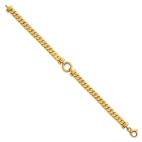 14k Polished Flat Curb Link with Center Circle Element 7.5 inch Bracelet