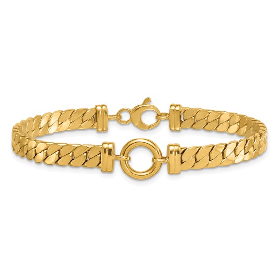 14k Polished Flat Curb Link with Center Circle Element 7.5 inch Bracelet