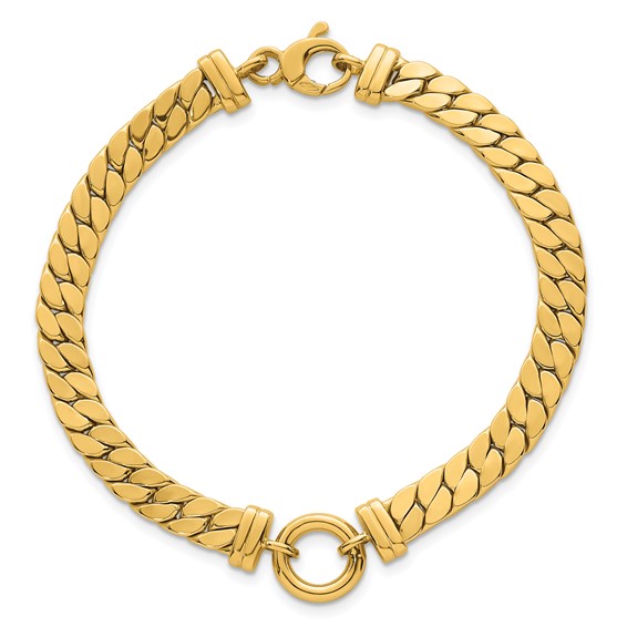 14k Polished Flat Curb Link with Center Circle Element 7.5 inch Bracelet