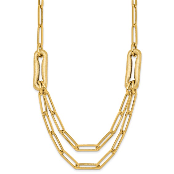 14k Polished And Brushed Double Layer Paperclip Link 18.25 inch Necklace