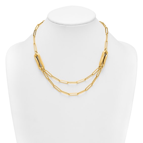 14k Polished And Brushed Double Layer Paperclip Link 18.25 inch Necklace