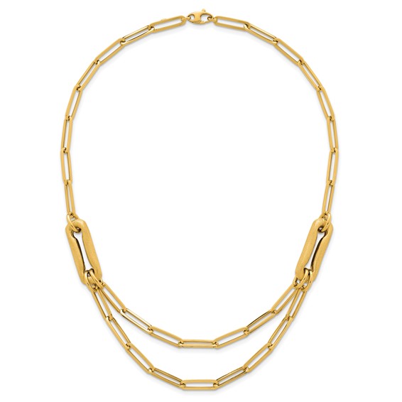 14k Polished And Brushed Double Layer Paperclip Link 18.25 inch Necklace