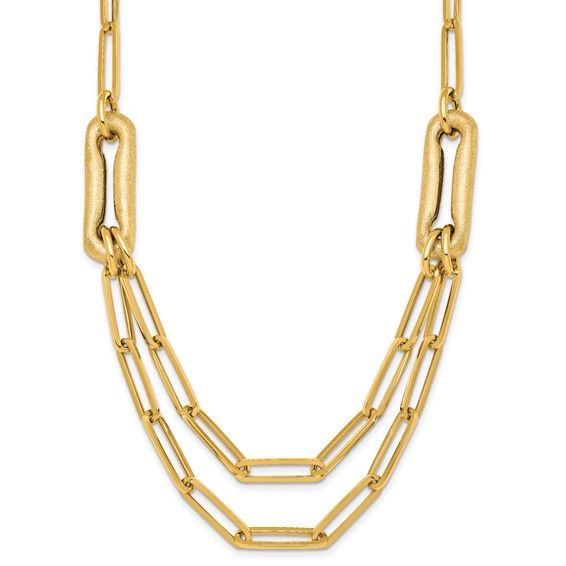 14k Polished And Brushed Double Layer Paperclip Link 18.25 inch Necklace