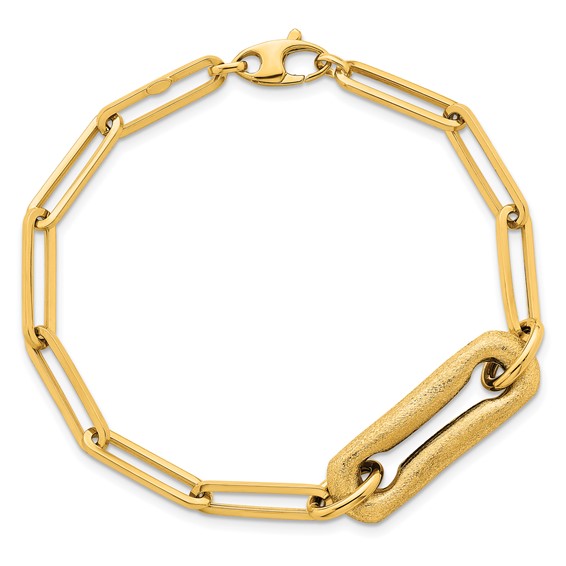 14k Polished And Brushed Paperclip Link 7.75 inch Bracelet