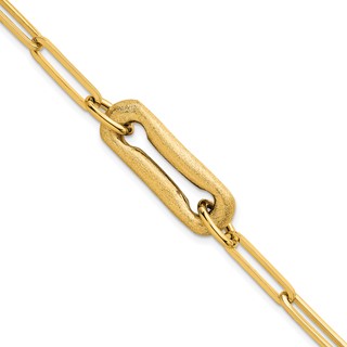 14k Polished And Brushed Paperclip Link 7.75 inch Bracelet