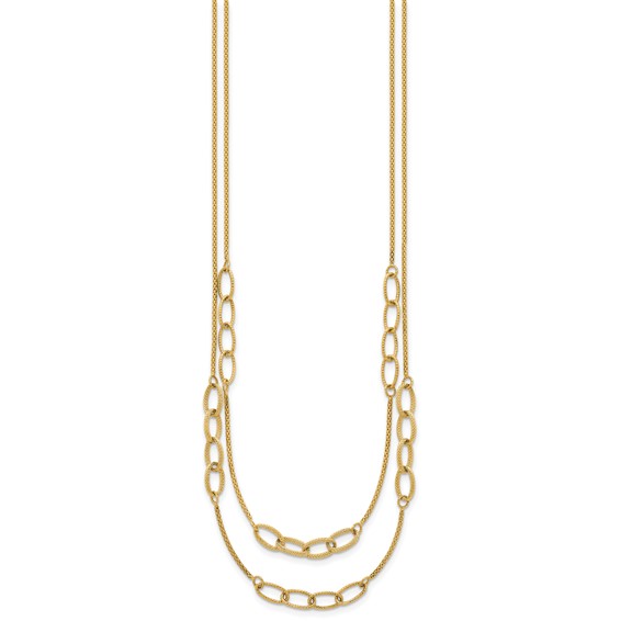 14K Polished and Textured Woven Double Strand with Oval Links 17.5 inch Necklace