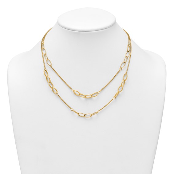14K Polished and Textured Woven Double Strand with Oval Links 17.5 inch Necklace