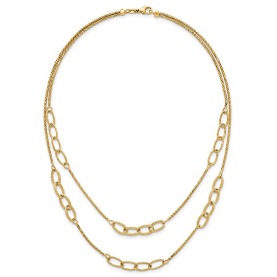 14K Polished and Textured Woven Double Strand with Oval Links 17.5 inch Necklace