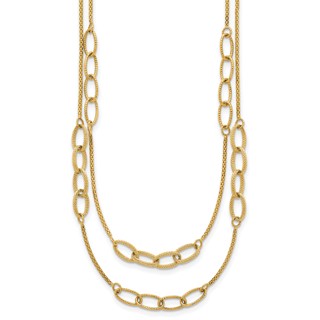 14K Polished and Textured Woven Double Strand with Oval Links 17.5 inch Necklace