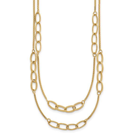 14K Polished and Textured Woven Double Strand with Oval Links 17.5 inch Necklace