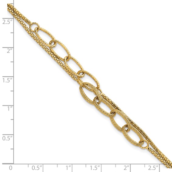 14K Polished and Textured Woven Double Strand with Oval Links 7.25 inch Bracelet