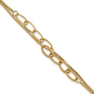 14K Polished and Textured Woven Double Strand with Oval Links 7.25 inch Bracelet