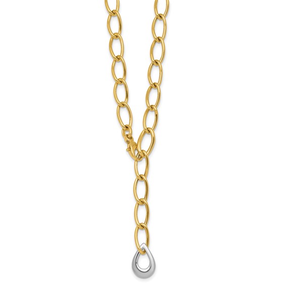 14k Two Tone Polished 6.5mm Fancy Curb Link With Teardrop 18 inch Lariat Necklace