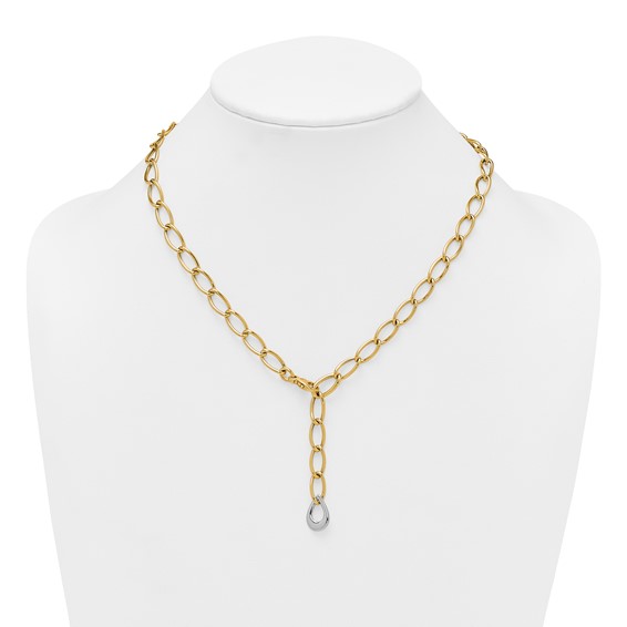 14k Two Tone Polished 6.5mm Fancy Curb Link With Teardrop 18 inch Lariat Necklace