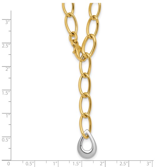 14k Two Tone Polished 6.5mm Fancy Curb Link With Teardrop 18 inch Lariat Necklace