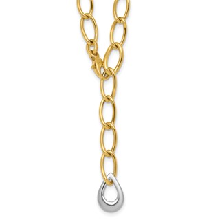 14k Two Tone Polished 6.5mm Fancy Curb Link With Teardrop 18 inch Lariat Necklace