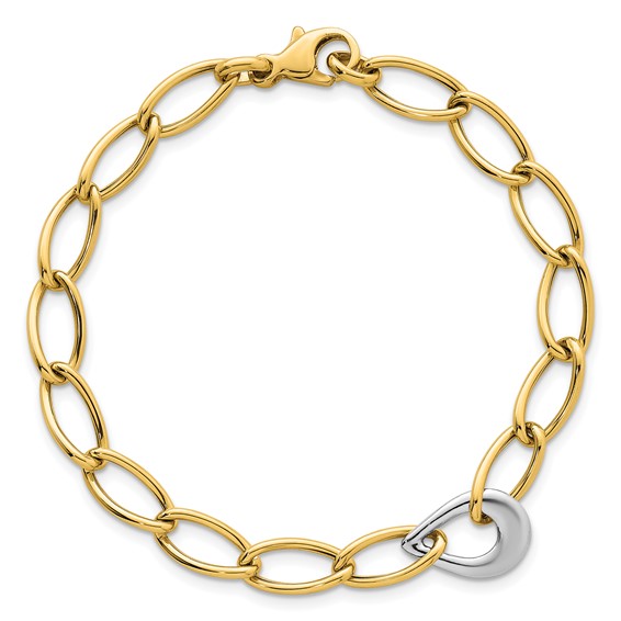 14k Two Tone Polished 6.5mm Fancy Curb Link With Teardrop 7.75 inch Bracelet