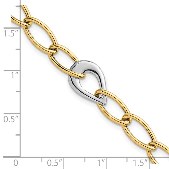 14k Two Tone Polished 6.5mm Fancy Curb Link With Teardrop 7.75 inch Bracelet