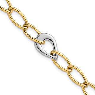 14k Two Tone Polished 6.5mm Fancy Curb Link With Teardrop 7.75 inch Bracelet