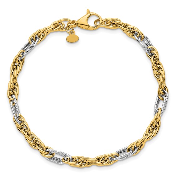 14k with White Rhodium Polished 4.2mm Fancy Rope Chain 7.5 inch Bracelet