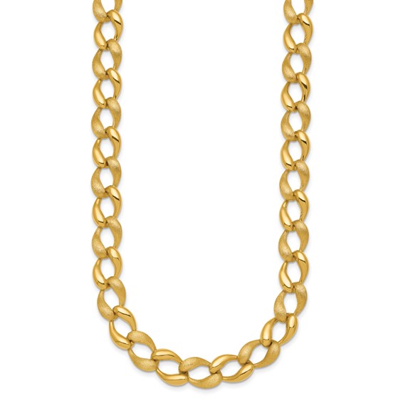 14k Brushed and Polished 9mm Fancy Curb Link 17 inch Necklace