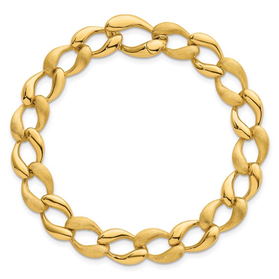 14k Brushed and Polished 9mm Fancy Curb Link 7 inch Bracelet