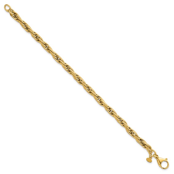 14k Polished And Textured 4.5mm Flat Rope Chain 7.5 inch Bracelet