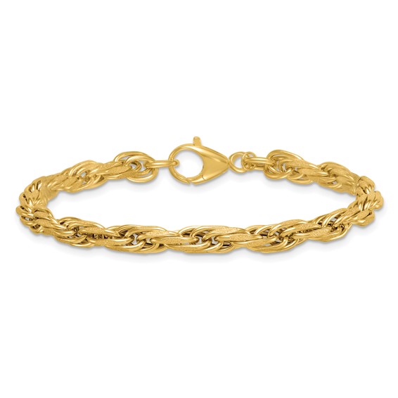 14k Polished And Textured 4.5mm Flat Rope Chain 7.5 inch Bracelet