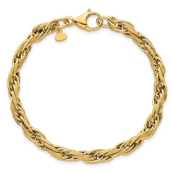 14k Polished And Textured 4.5mm Flat Rope Chain 7.5 inch Bracelet