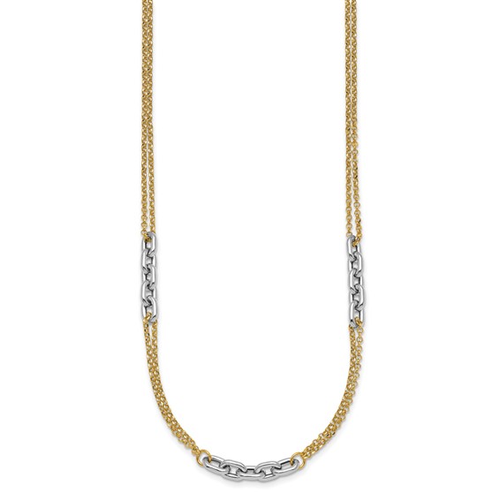 14K Two-Tone Polished 4.8mm Fancy Oval Link and Double Strand Chain 17 inch Necklace Plus 2 inch Extender