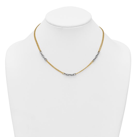 14K Two-Tone Polished 4.8mm Fancy Oval Link and Double Strand Chain 17 inch Necklace Plus 2 inch Extender