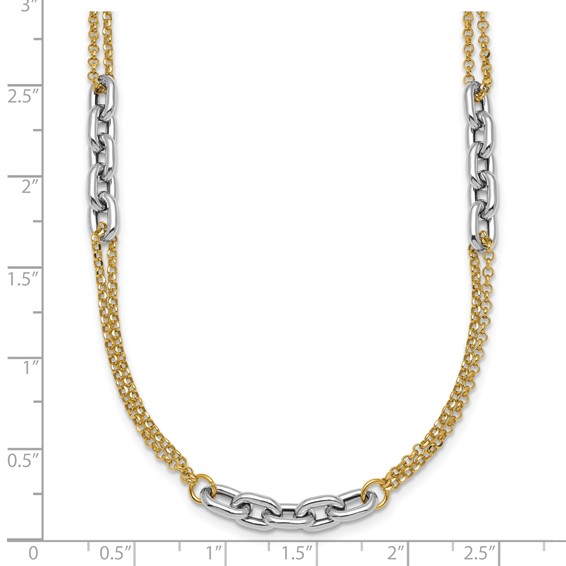14K Two-Tone Polished 4.8mm Fancy Oval Link and Double Strand Chain 17 inch Necklace Plus 2 inch Extender