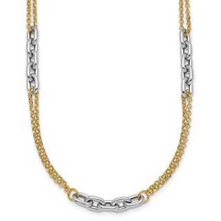 14K Two-Tone Polished 4.8mm Fancy Oval Link and Double Strand Chain 17 inch Necklace Plus 2 inch Extender